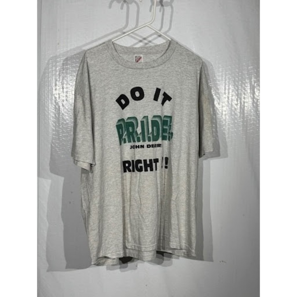 Vintage John Deere Jerzees T-Shirt Gray Do It PRIDE Right Graphic Tee Mens 2XL